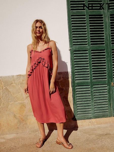 Pink Ruffle Midi Slip Dress (E82001) | £38
