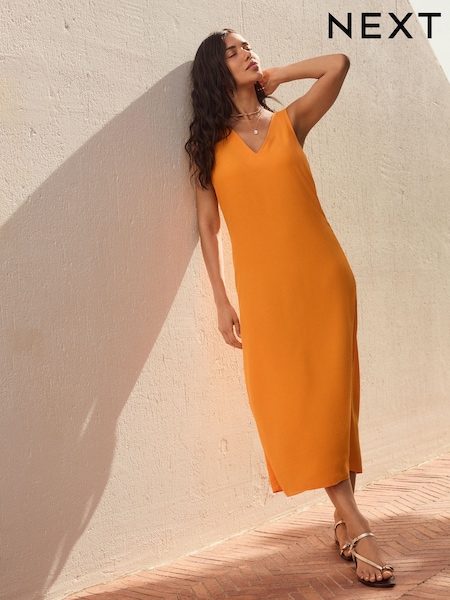 Orange Midi Slip Summer Dress (E82016) | £29