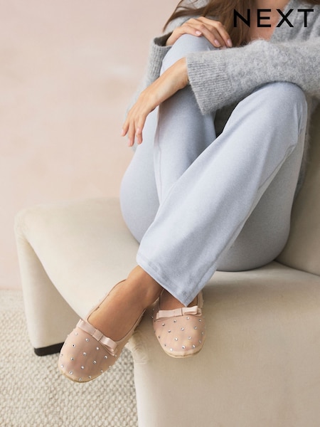 Cream Sparkle Mesh Ballet Slippers (E82056) | £20