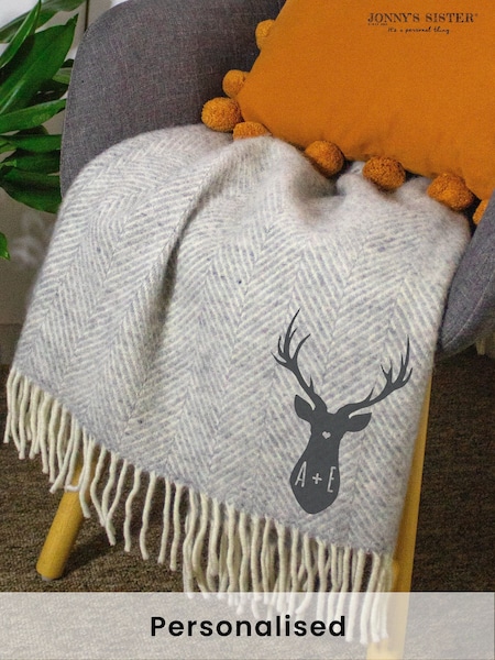Grey Personalised Stag Throw by Jonnys Sister (E82074) | £90