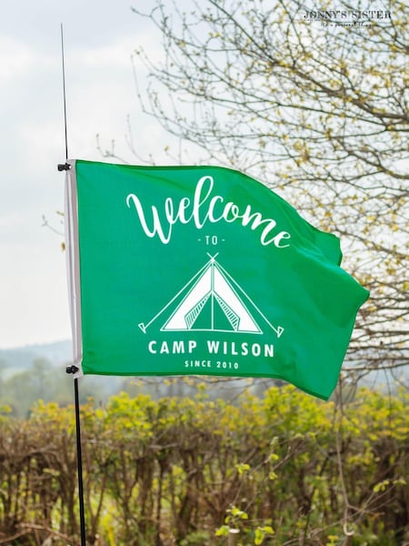 Green Personalised Camping Flag with Pole and Toggles by Jonnys Sister (E82081) | £51