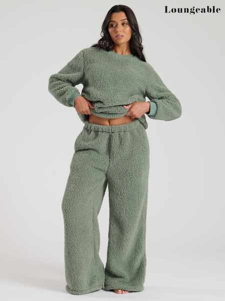Loungeable Green Borg Jumper and Wide Leg Lounge Set (E82126) | £32