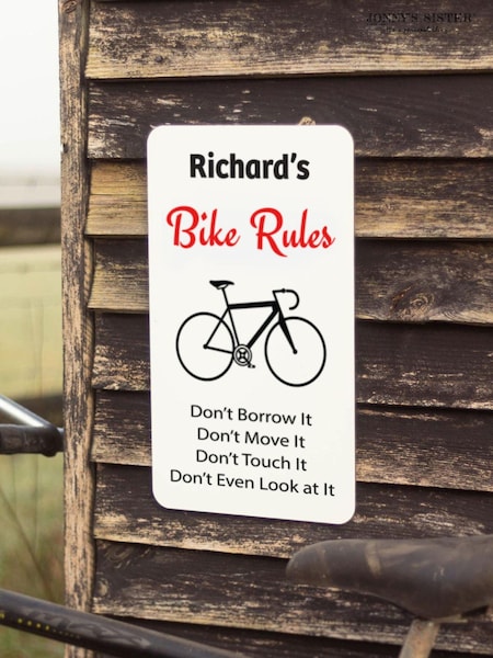 Personalised Bike White Rules Sign by Jonnys Sister (E82189) | £28