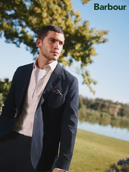 Barbour® Navy Slim Fit  Seersucker Suit Jacket (E82210) | £224