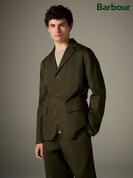 Barbour® Olive Green Slim Fit Herringbone Suit Jacket (E82214) | £224
