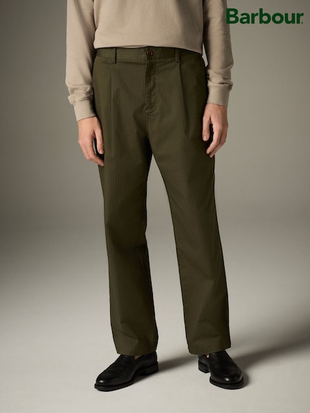 Barbour® Olive Green Slim Fit Herringbone Suit Trousers (E82215) | £125