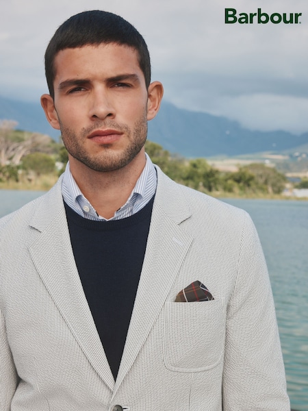 Barbour® Grey Slim Fit Striped Seersucker Suit Jacket (E82216) | £224