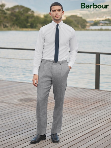 Barbour Grey Slim Fit Linen Texture Suit Trousers (E82221) | £125