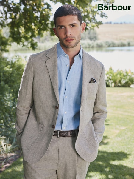 Barbour® Taupe Brown Linen Slim Fit Suit Jacket (E82222) | £224