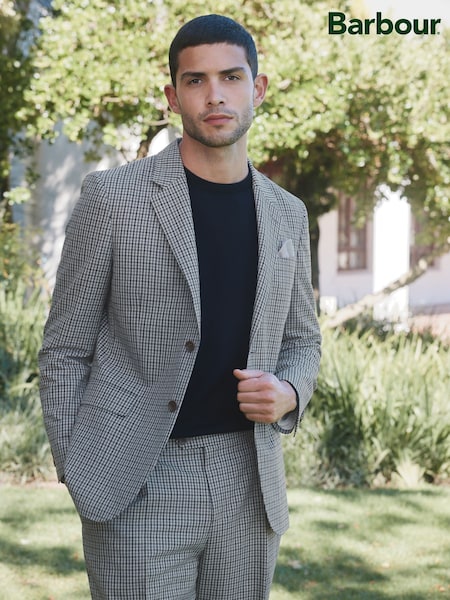 Barbour® Grey Gingham Pattern Slim Fit Suit Jacket (E82230) | £224