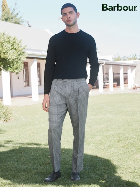Barbour® Grey Slim Fit Gingham Pattern Suit Trousers (E82231) | £125