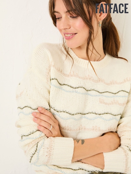 FatFace Suki Ivory Pattern Knitted Crew Neck Jumper (E82269) | £35