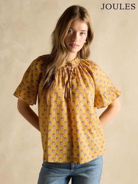 Joules Melissa Yellow Short Sleeve Cotton Blouse (E82287) | £45
