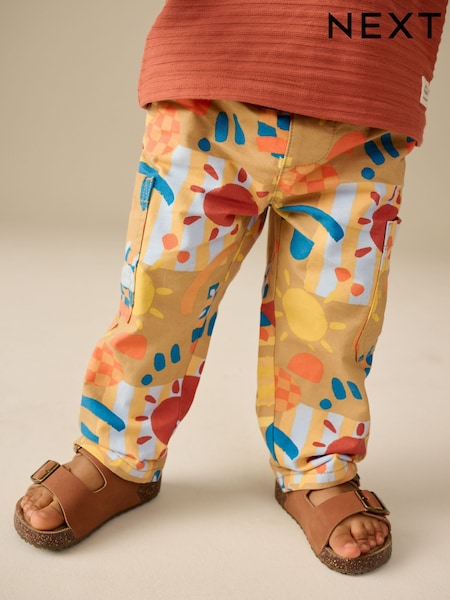 Tan Printed Side Pocket 100% Cotton Pull On Trousers (3mths-7yrs) (E82341) | £9 - £11