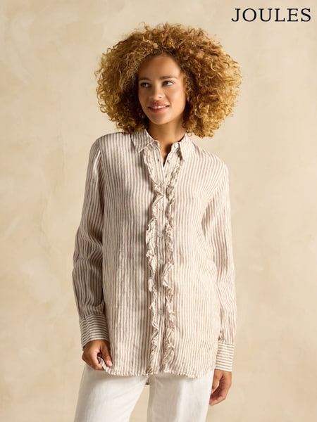 Joules Selene Light Brown Stripe 100% Linen Shirt (E82443) | £69
