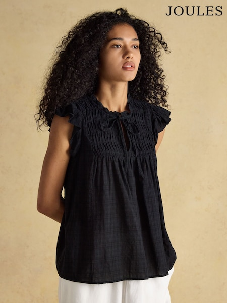 Joules Nolan Black Sleeveless Smocked Blouse (E82459) | £39