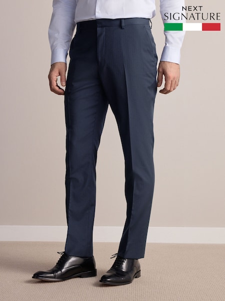 Navy Blue Slim Fit Signature Marzotto Italian Wool Fabric Suit Trousers (E82626) | £100