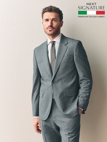 Grey Slim Fit Signature Texture Marzotto Italian Fabric 100% Wool Suit Jacket (E82632) | £149