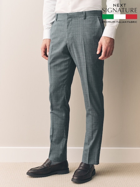 Grey Slim Fit Signature Texture Marzotto Italian Fabric 100% Wool Suit Trousers (E82633) | £100