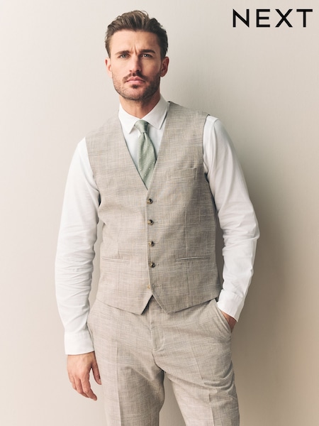 Neutral Tollegno Linen Blend Check Suit Waistcoat (E82654) | £90