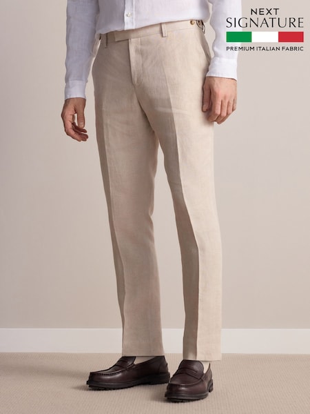 Stone Slim Fit Signature Leomaster Italian 100% Linen Fabric Suit Trousers (E82670) | £100