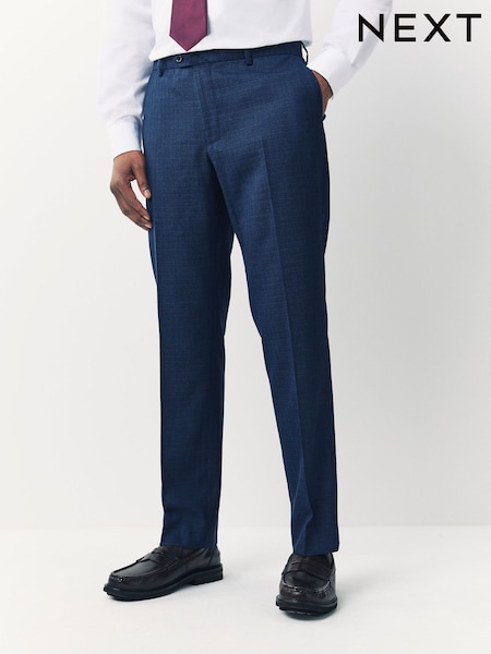 Blue Tailored Fit Textured Wool Suit Trousers (E82685) | £55