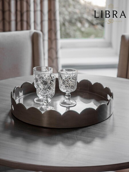 Libra Interiors Olive Green Lacquer Round Tray with Scallop Edge (E82709) | £99