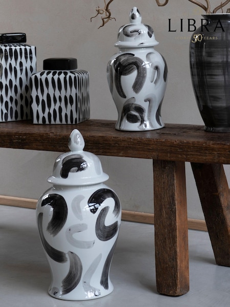 Libra Interiors Black White Monochrome Brush Swirl Ginger Jar (E82713) | £75 - £99