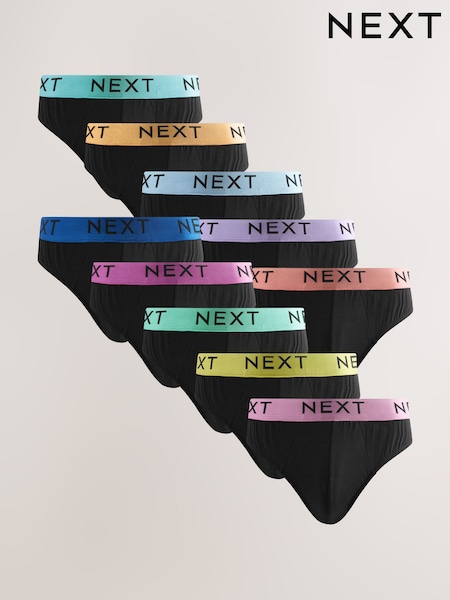 Black Bright Waistband 10 pack Cotton Rich Briefs (E82764) | £44
