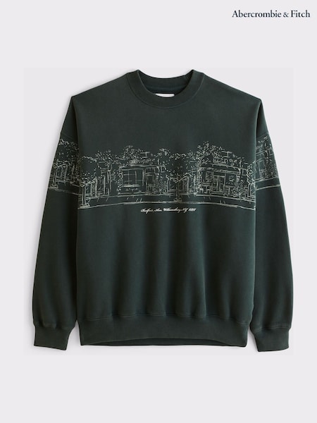 Green - Regular Abercrombie & Fitch Graphic Acid Wash Sweatshirt