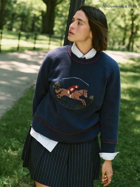 Blue - Abercrombie & Fitch Horse Graphic Knit Jumper