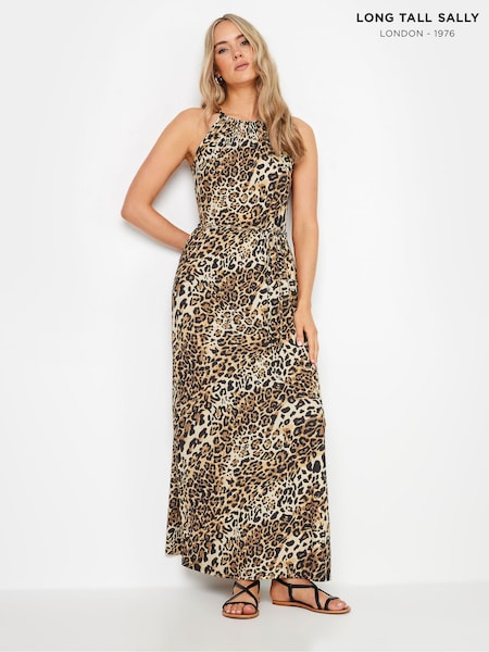 Long Tall Sally Brown Animal Halter Neck Maxi Dress (E82887) | £39