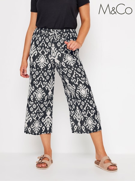 M&Co Black Tile Print Bubble Crepe Trousers (E82894) | £30