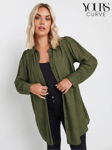 Yours Curve Green Broderie Anglaise Shirt (E82978) | £31