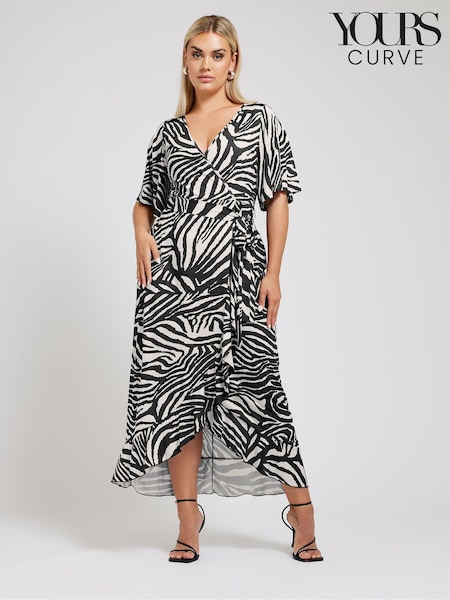 Yours Curve White Ruffle Hem Wrap Dress (E82982) | £53