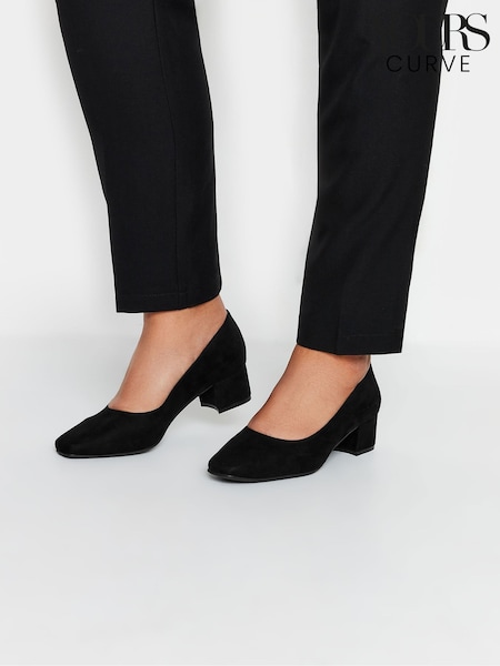 Yours Curve Black Wide Fit Faux Suede Block Heel Court Shoes In Extra Wide Fit (E83023) | £38