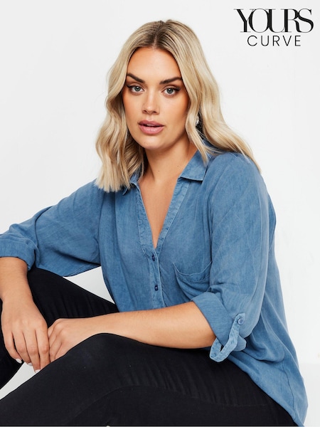 Yours Curve Blue Overhead Chambray Shirt (E83025) | £29