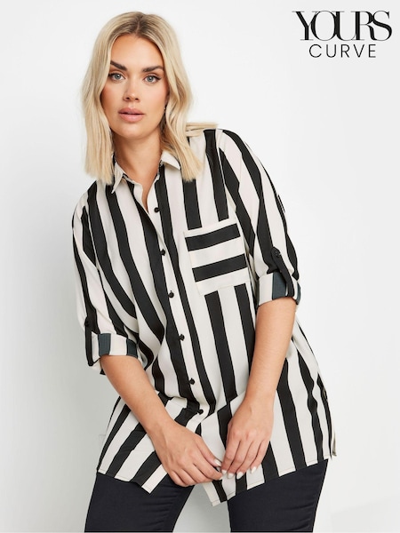 Yours Curve Black Boyfriend Stripe Shirt (E83035) | £27