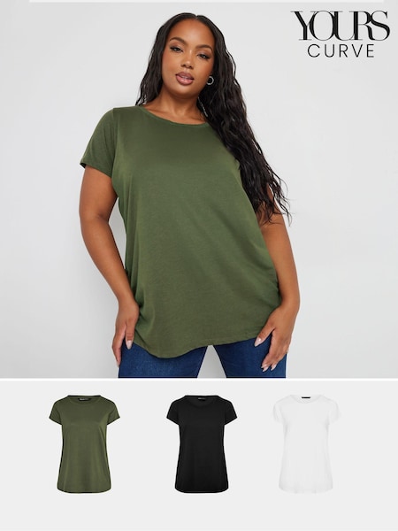Yours Curve Black Core Basic T-Shirts 3 Pack (E83037) | £30