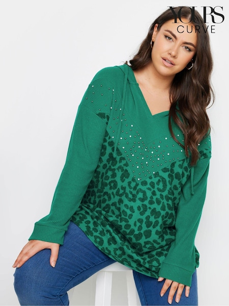 Yours Curve Green Animal Print Embellished Hoodie (E83052) | £31