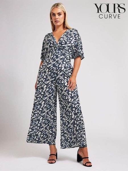 Yours Curve Black Ground Abstract Print Knot Front Jumpsuit (E83057) | £53