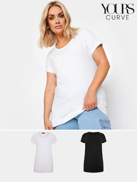 Yours Curve Dark Black Longline T-Shirts 2 Pack (E83070) | £27