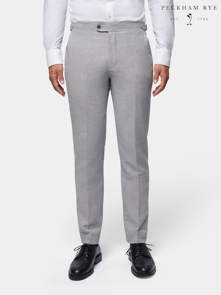 Peckham Rye Grey Regular Fit Linen Blend Trousers (E83087) | £95