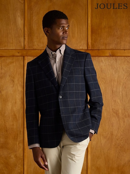 Joules Navy Slim Fit Check Blazer (E83142) | £179