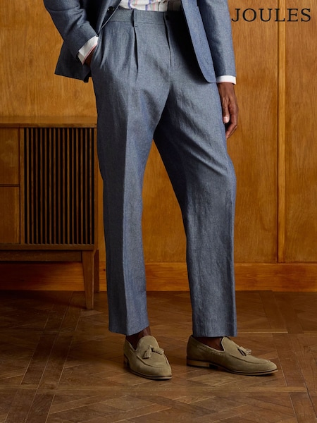 Joules Chambray Blue Slim Fit Suit Trousers (E83147) | £100