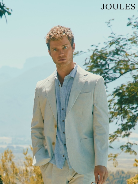 Joules Ecru White Slim Fit Stripe Suit Jacket (E83148) | £149