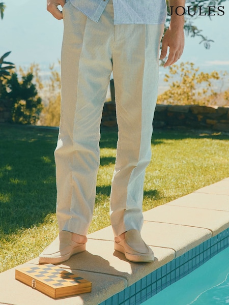 Joules Ecru White Slim Fit Stripe Suit Trousers (E83149) | £100