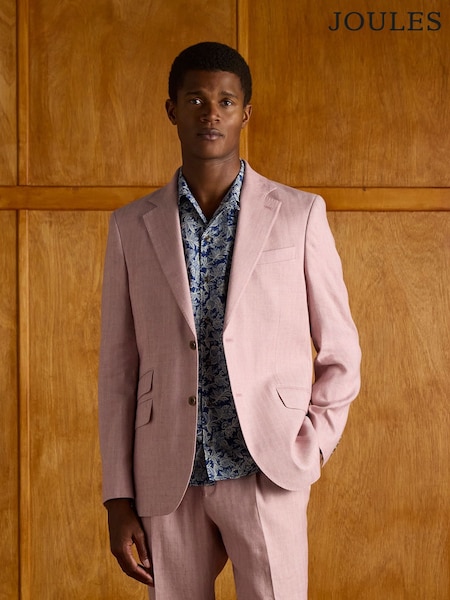 Joules Pink Linen Herringbone Slim Fit Suit Jacket (E83152) | £174