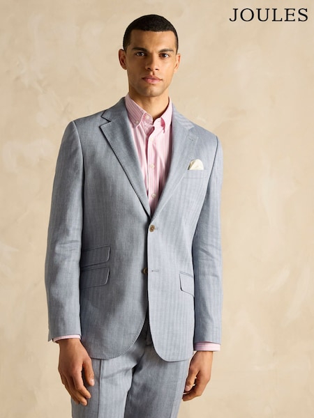 Joules Grey Linen Herringbone Slim Fit Suit Jacket (E83154) | £174