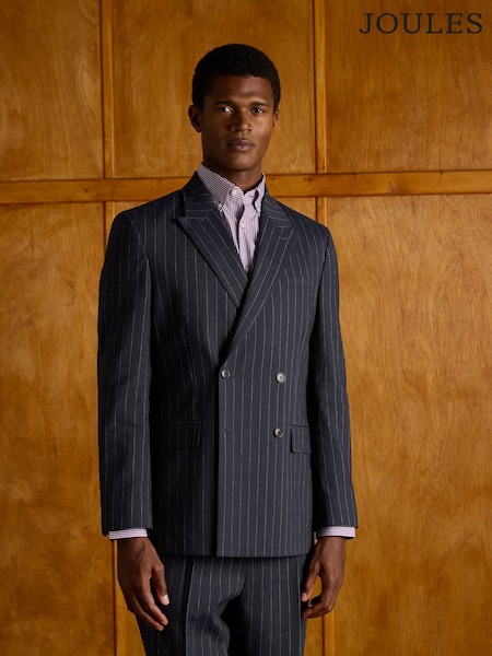 Joules Black Double Breasted Slim Fit Linen Stripe Suit (E83164) | £174
